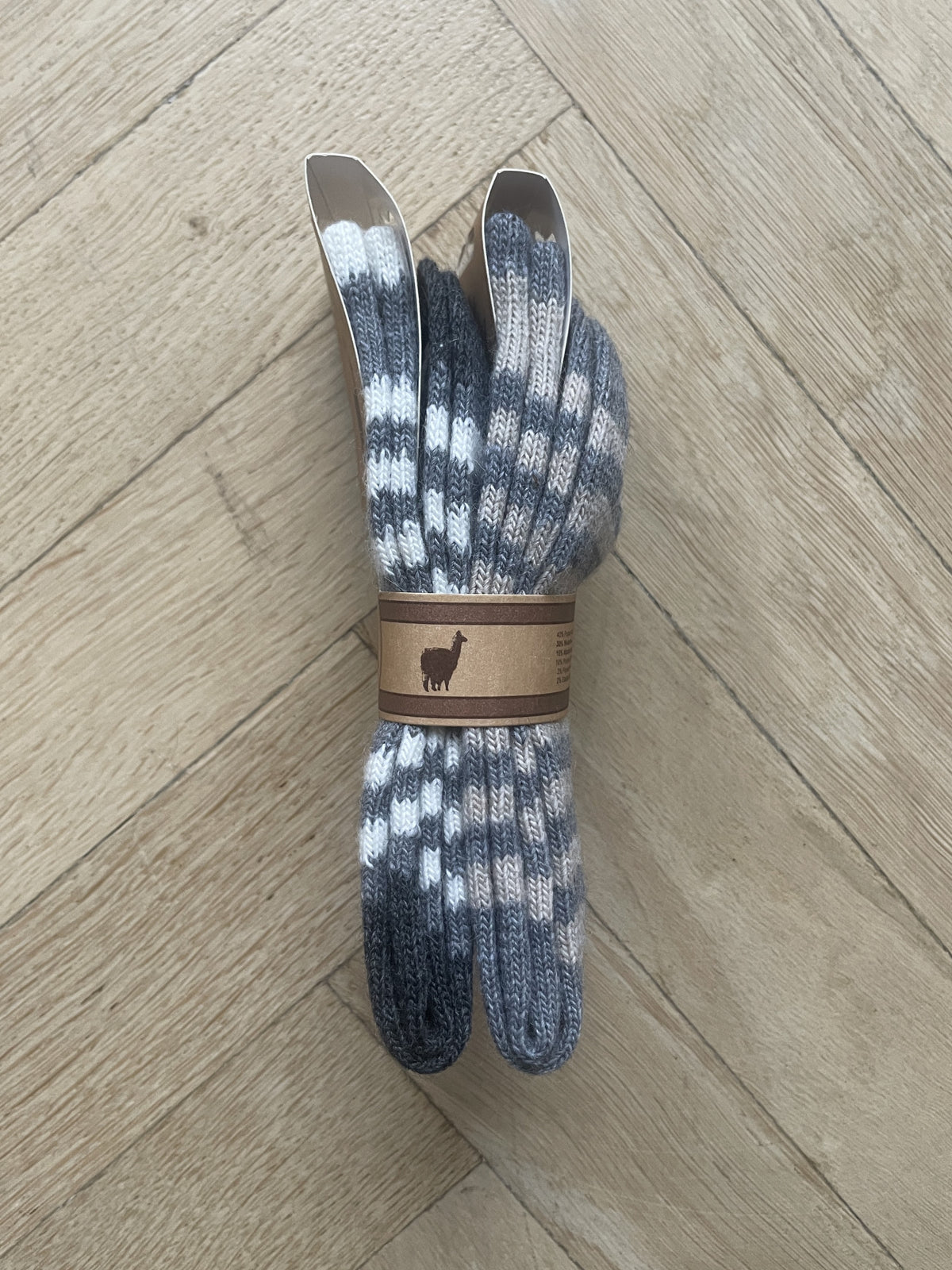 BØRNE ULDSOKKER ALPAKA - GRÅ/HVID/BEIGE (2 PAR)
