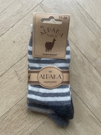 BØRNE ULDSOKKER ALPAKA - GRÅ/HVID/BEIGE (2 PAR)