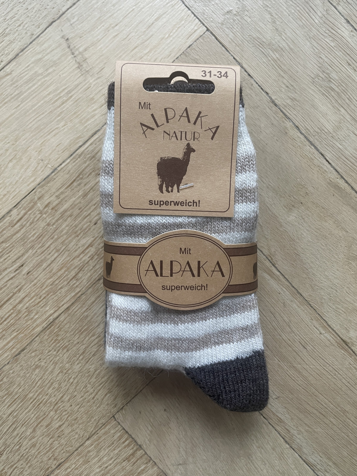 BØRNE ULDSOKKER ALPAKA - GRÅ/HVID/BEIGE (2 PAR)