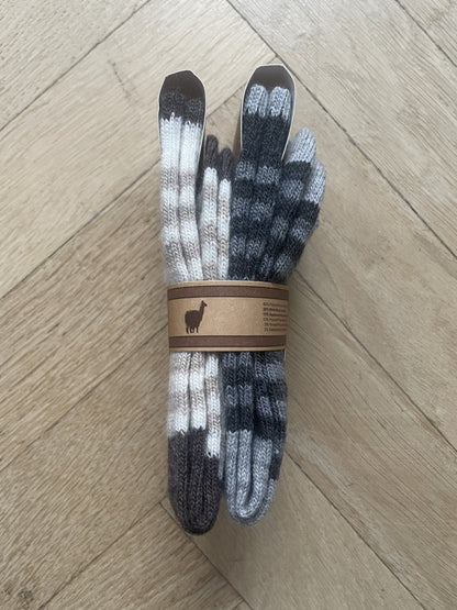 BØRNE ULDSOKKER ALPAKA - GRÅ/HVID/BEIGE (2 PAR)